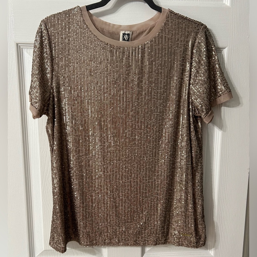 Anne Klein Women’s Rose Gold Sequins Blouse Size Medium